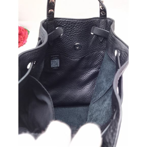 Rebecca Minkoff Black Pebbled Leather Studded Drawstring Backpack